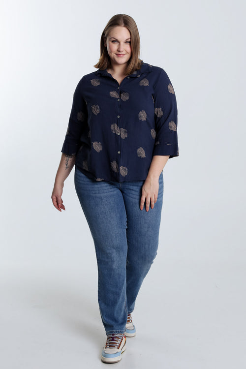 Chemise en coton unie avec feuilles brodées-Paprika-7