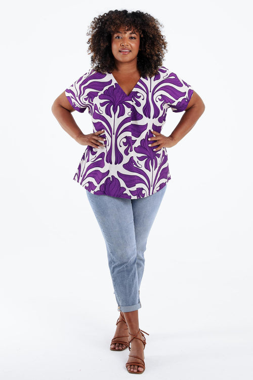 Blouse bicolore à imprimé floral-Paprika-7