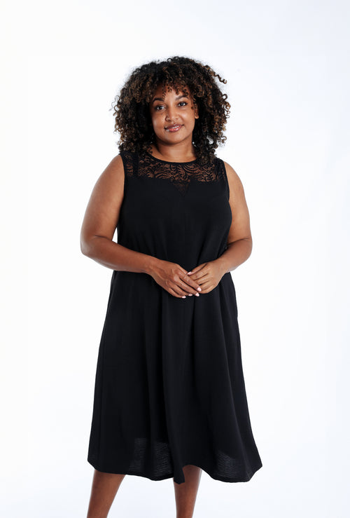 Robe longue unie avec dentelle-Paprika-1