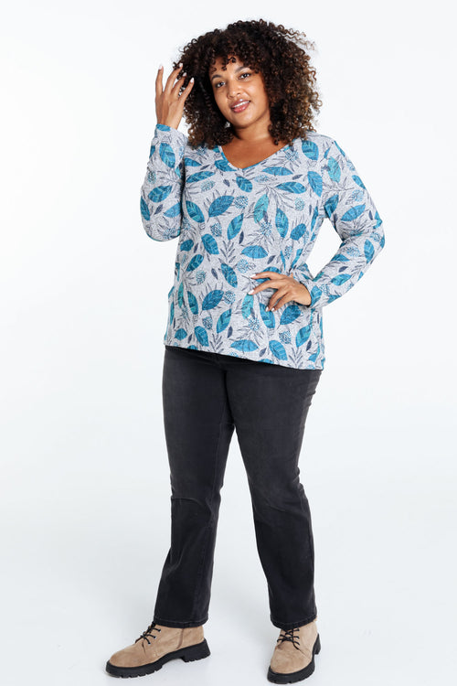 Warm gebreid T-shirt met bladprint en strasssteentjes-Paprika-9