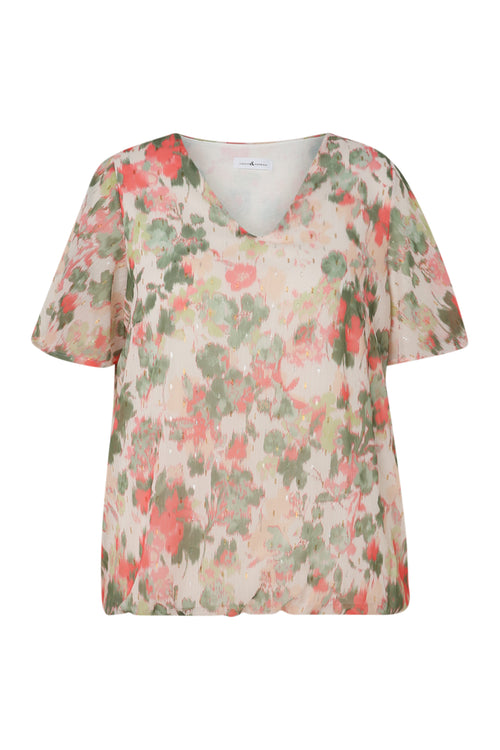 Bloes met bloemenprint en lurex-Paprika-10