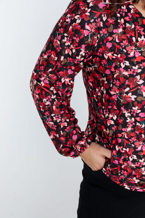 Korte T-shirt met bloemenmotief-Paprika-4