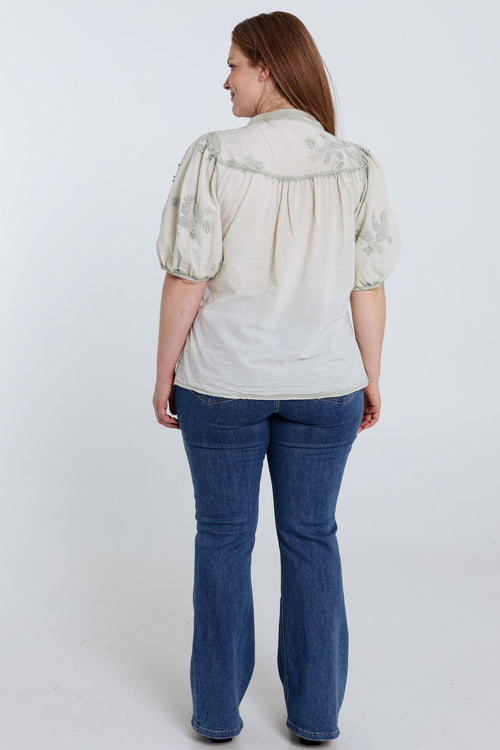 Blouse en coton avec fleurs brodées-Paprika-2