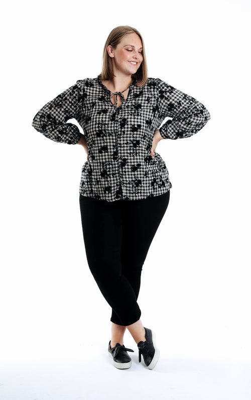 Blouse van katoen met vichyprint en flockbloemen-Paprika-7