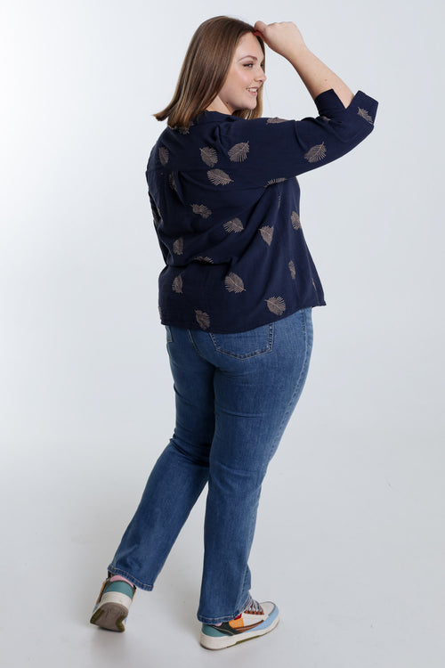 Chemise en coton unie avec feuilles brodées-Paprika-2