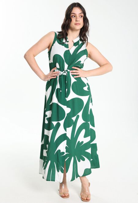 Diakritisch vingerafdruk Schep Lange jurk met print van grote bloemen - Groen