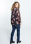 Lange blouse met print van pauwenveren, folie en frou-frou kraag